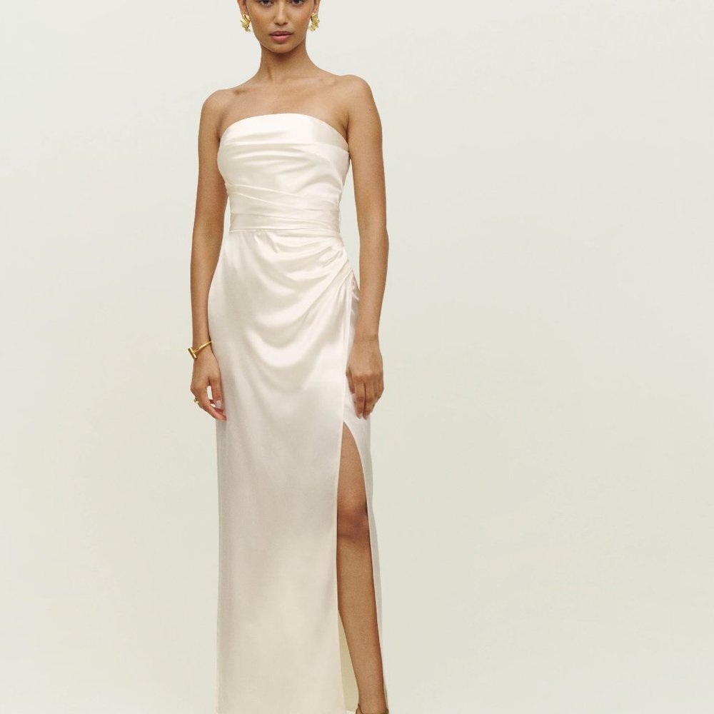 REFORMATION BARROW SILK SATIN DRESS IVORY SIZE 4 - NWT